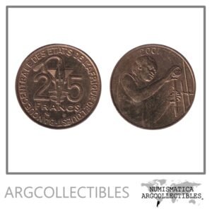 Africa del Oeste Moneda 25 Francos 2001 FAO Laton KM-9 UNC