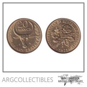 Madagascar Moneda 20 Francos 1971 FAO Laton KM-12 UNC
