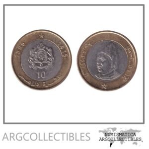 Marruecos Moneda 10 Dirham 1995 Rey Hasan II Bimetalica Y#92 UNC