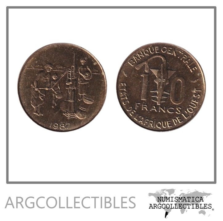 Africa del Oeste Moneda 10 Francos 1987 FAO Laton KM-10 UNC