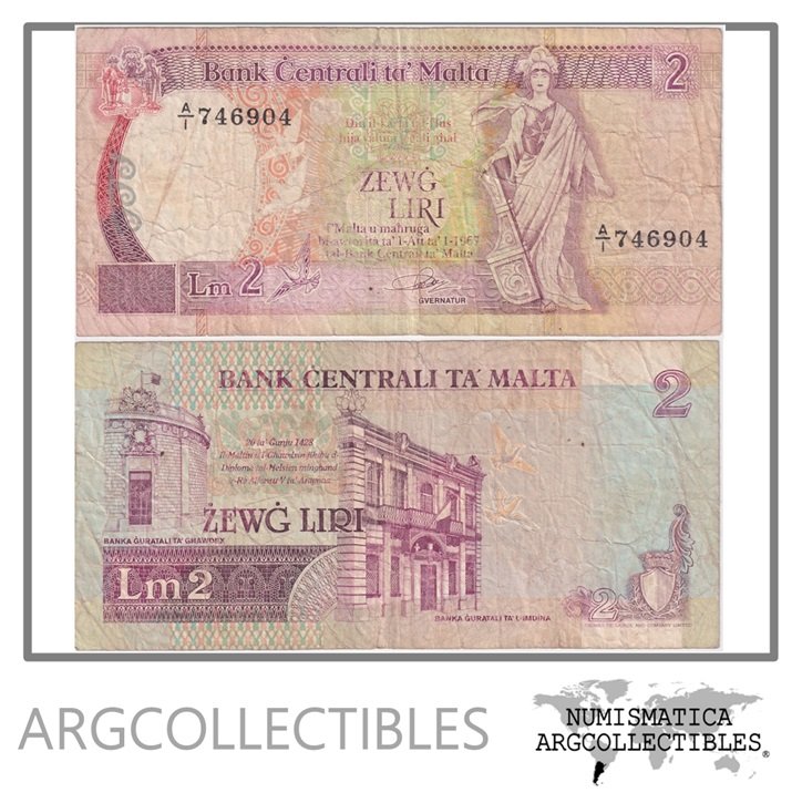 Malta Billete 2 Liri 1989 P-41 VF