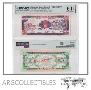 Nicaragua Billete 1.000 Cordobas 1991 P-178Bs UNC (Specimen) (Certificado)