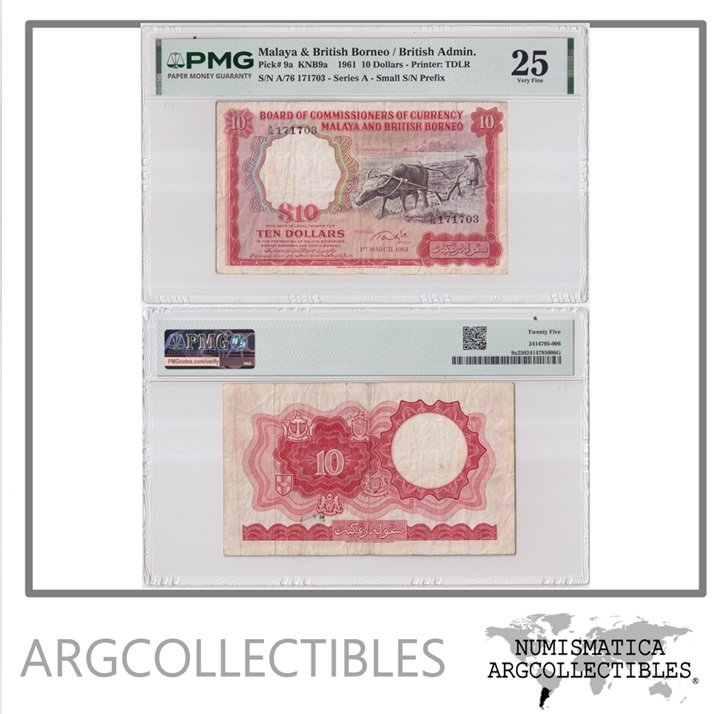 Malasia y Borneo Billete 10 Dolares 1961 P-9a VF (Certificado)