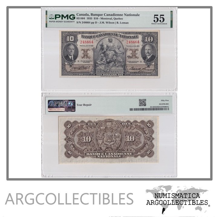 Canada Billete 10 Dolares 1935 P-S-717 AU (Banque Canadienne Nationale) (Certificado)