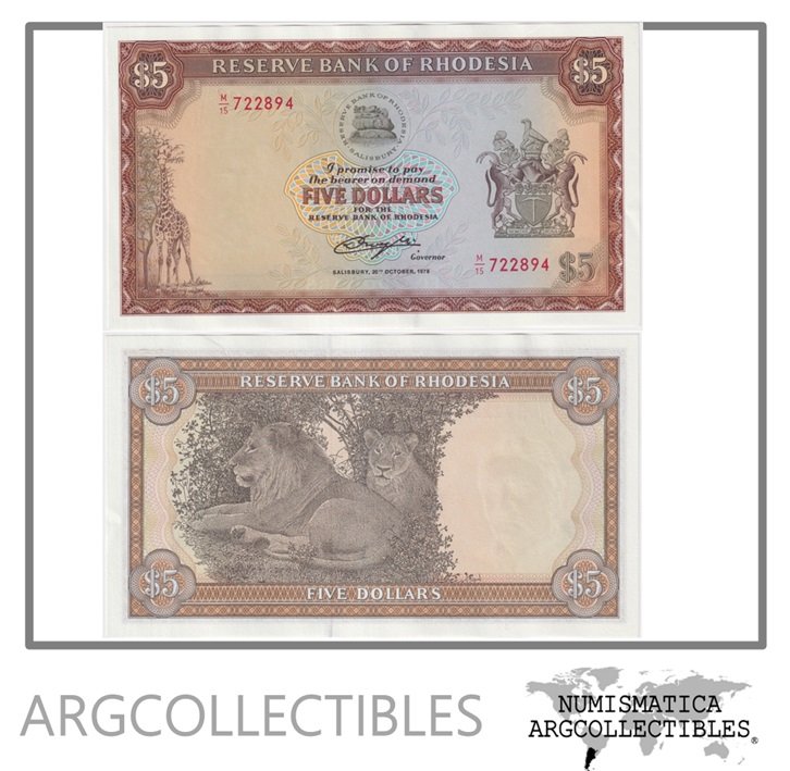 Rhodesia Billete 5 Dolares 1978 P-36b AU