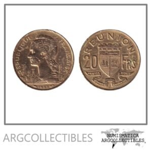 Reunion Moneda 20 Francos 1955 Bronce KM-11 VF+