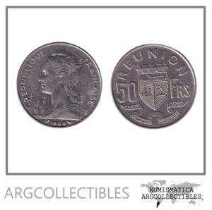 Reunion Moneda 50 Francos 1964 Niquel KM-12 AU