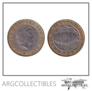 Inglaterra Moneda 2 Pound 1999 Copa del Mundo de Rugby Bimetalica KM-999 VF