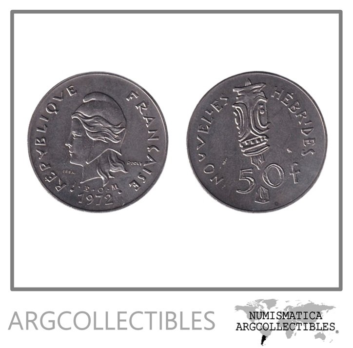 Nuevas Hebridas Moneda 50 Francos 1972 Niquel KM-7 UNC
