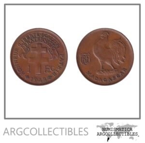 Madagascar Moneda 1 Franco 1943 Bronce KM-2 VF+
