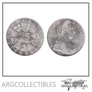 Austria Moneda 25 Shillings 1967 Plata 800 / 250 Aniversario Maria Teresa KM-2901 UNC