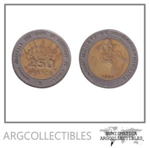 Africa del Oeste Moneda 250 Francos 1992 Bimetalica KM-13 VF