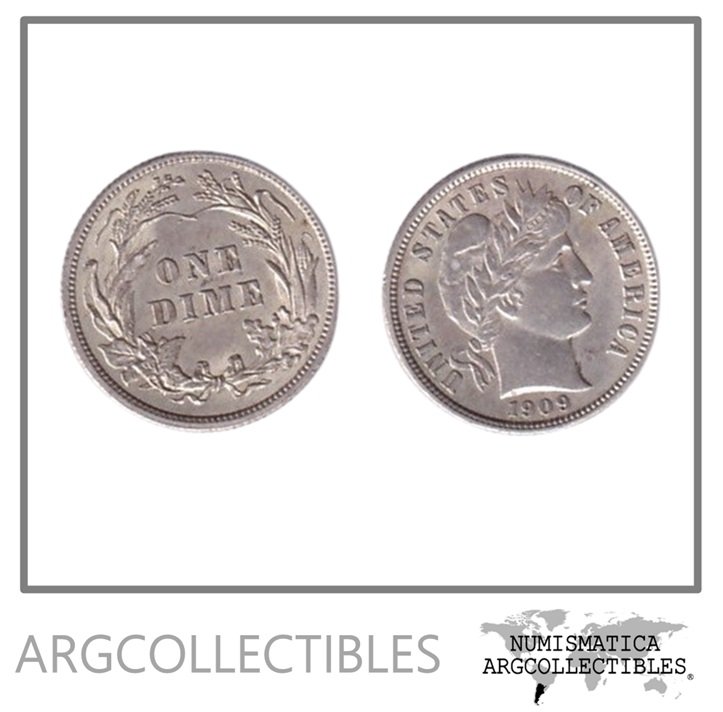 Usa Moneda 1 Dime 1909 Plata 900 Barber KM-113 AU