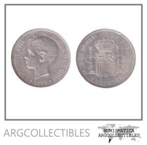 España Moneda 5 Pesetas 1898 Plata 900 Alfonso XIII KM-707 UNC