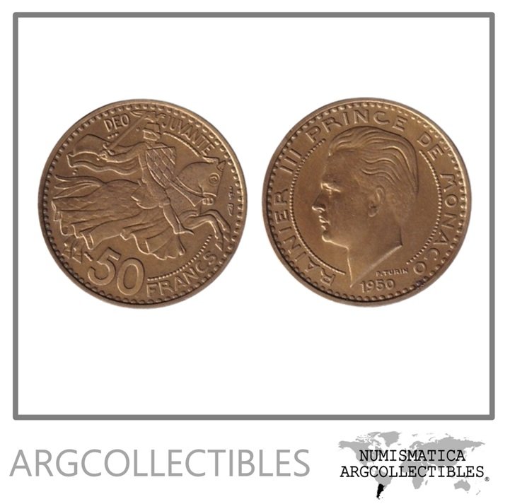 Monaco Moneda 50 Francos 1950 Bronce KM-132 XF