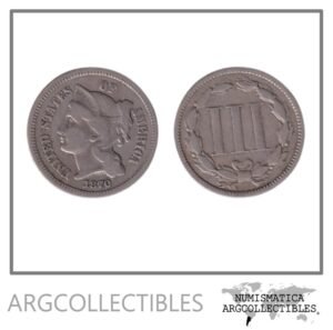 Usa Moneda 3 Centavos 1870 Niquel Coronet Head KM-95 VF+