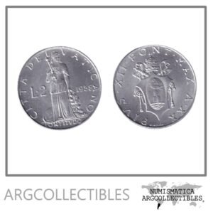 Vaticano Moneda 2 Liras 1958 Papa Pio XII Aluminio KM-50 UNC