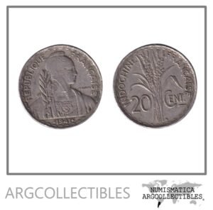 Indochina Moneda 20 Centimos 1941 Niquel KM-23a VF