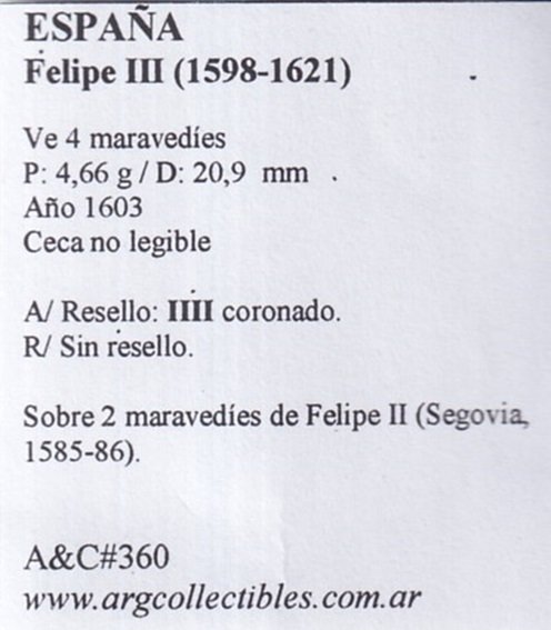 España Moneda Felipe III Ve 4 Maravedies 1598-1621 A&C#360 - Imagen 2