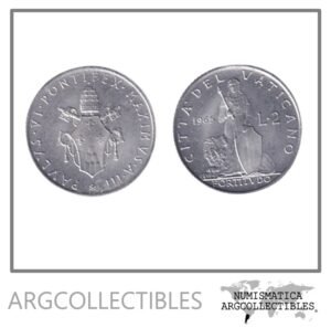 Vaticano Moneda 2 Liras 1965 Papa Pablo VI Aluminio KM-77 UNC