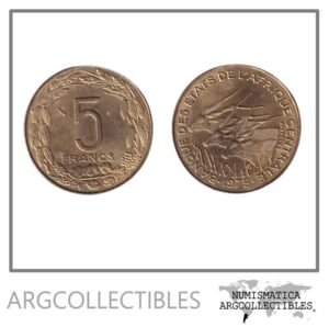 Africa Central Moneda 5 Francos 1975 Laton KM-7 UNC