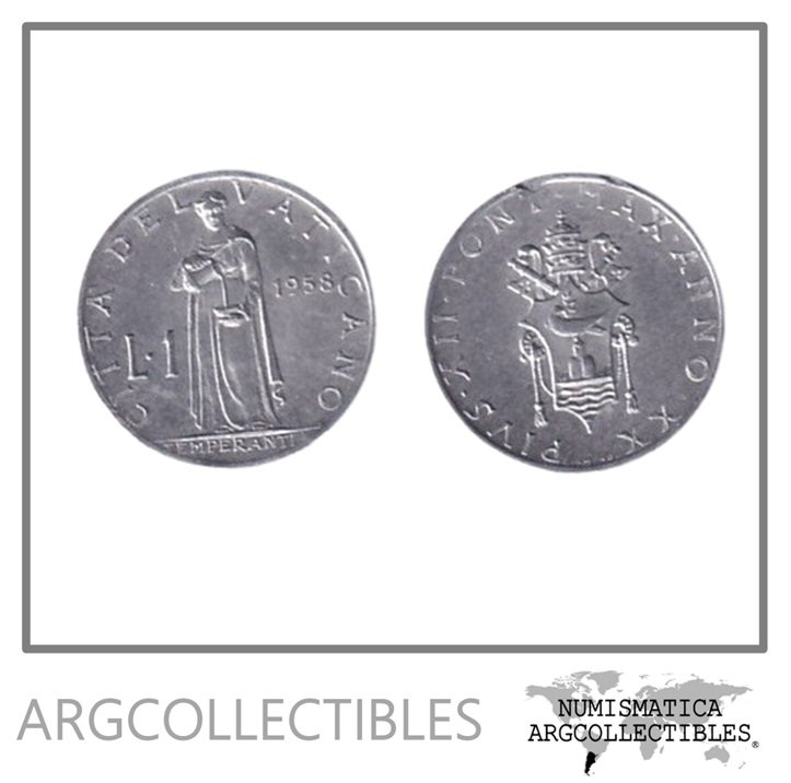 Vaticano Moneda 1 Lira 1958 Papa Pio XII Aluminio KM-49 UNC