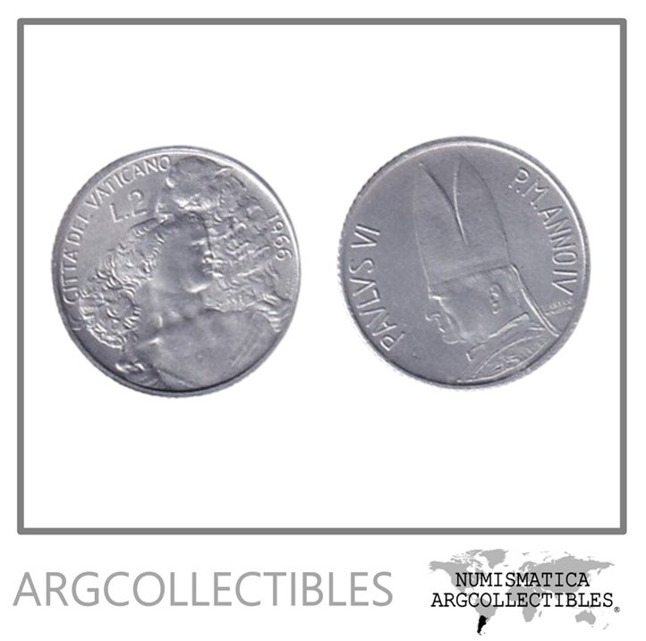 Vaticano Moneda 2 Liras 1966 Papa Pablo VI Aluminio KM-85 UNC