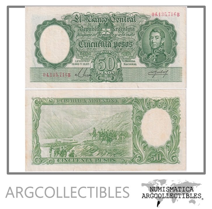 Argentina Billete 50 Pesos 1955 P-271a/BOT-1991 VF+ (Serie B)