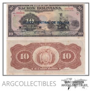 Bolivia Billlete 10 Bolivianos 1929 P-114 XF- (Sello Azul) (Serie G)