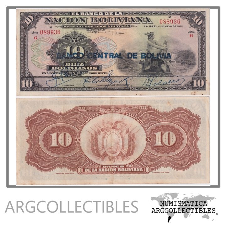 Bolivia Billlete 10 Bolivianos 1929 P-114 XF- (Sello Azul) (Serie G)