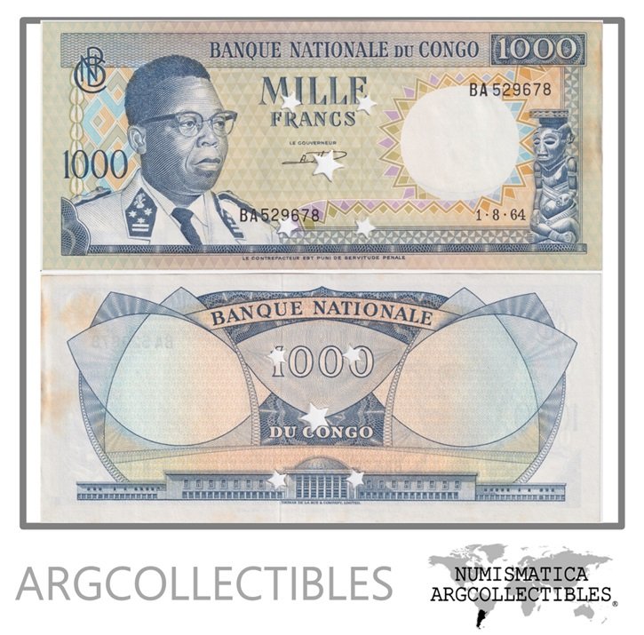 Congo Billete 1.000 Francos 1964 P-8 AU (Cancelado)