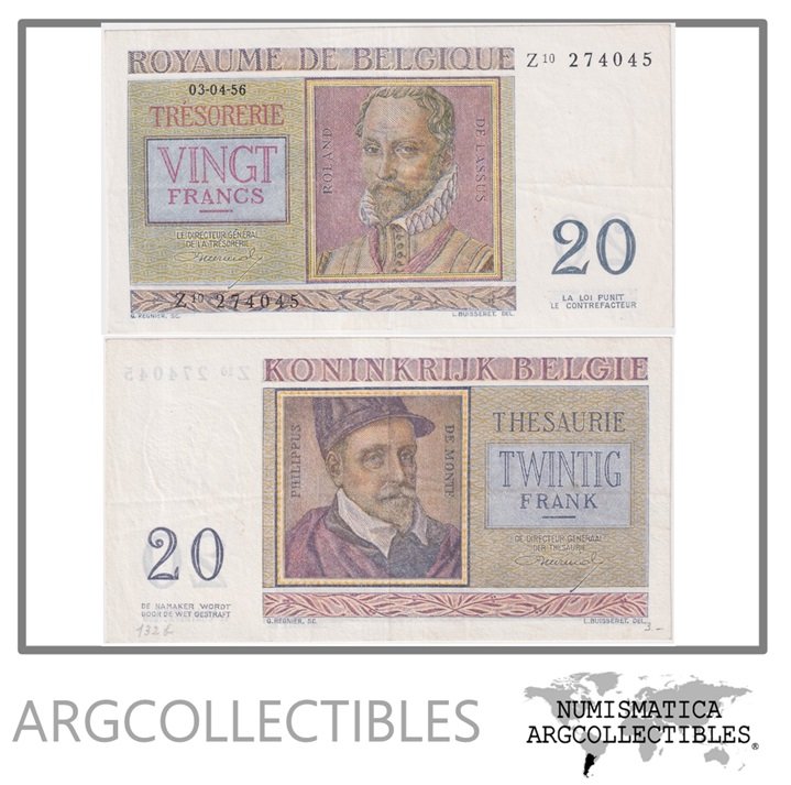 Belgica Billete 20 Francos 1956 P-132b XF