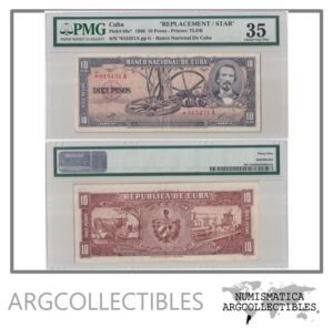 Cuba Billete 10 Pesos 1960 P-88c* VF+ (Reposicion) (Certificado 35)