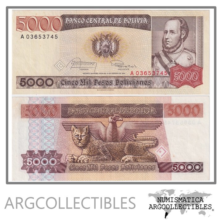 Bolivia Billete 5.000 Pesos Bolivianos 1984 P-168 AU