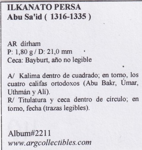 Ilkanato Persa Moneda AR Dirham 1316-1335 Abu Sa´id Album-2211 - Imagen 2