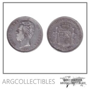 España Moneda 5 Pesetas 1871(*71) Plata 900 Rey Amadeo I KM-666 VF