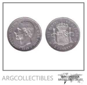 España Moneda 5 Pesetas 1885(*87) Plata 900 Alfonso XII KM-688 UNC