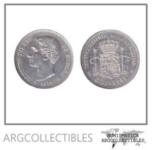España Moneda 5 Pesetas 1876 Plata 900 Alfonso XII KM-671 AU