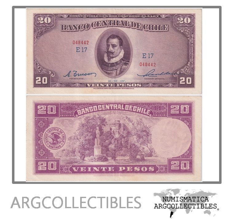 Chile Billete 20 Pesos 1947 P-93b XF