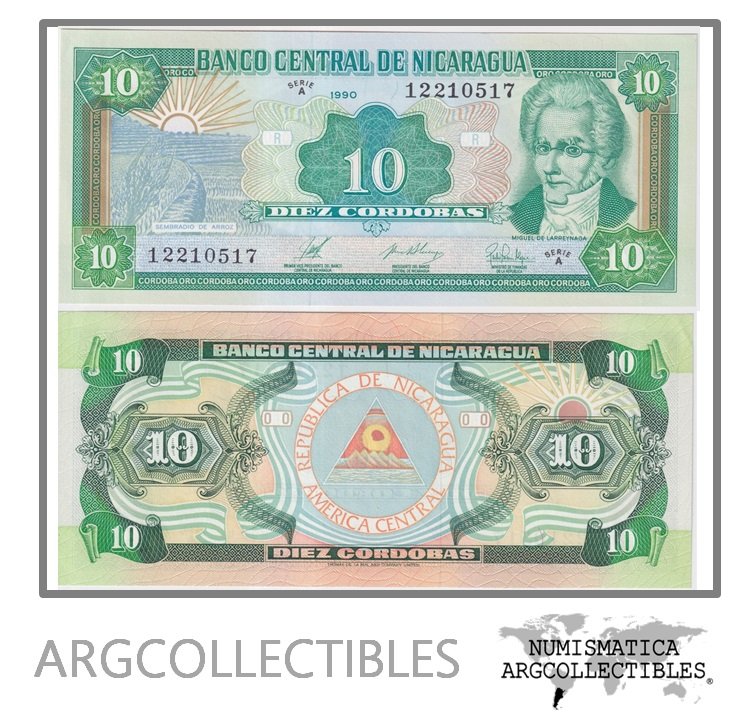Nicaragua Billete 10 Cordobas 1990 P-175 UNC