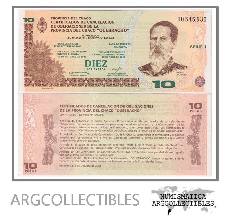 Argentina Billete 10 pesos 2001 EC-248 UNC (Chaco Quebracho)