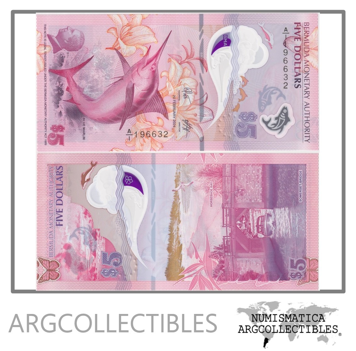 Bermuda Billete 5 Dolares 2024 P-64 UNC (Polimero)