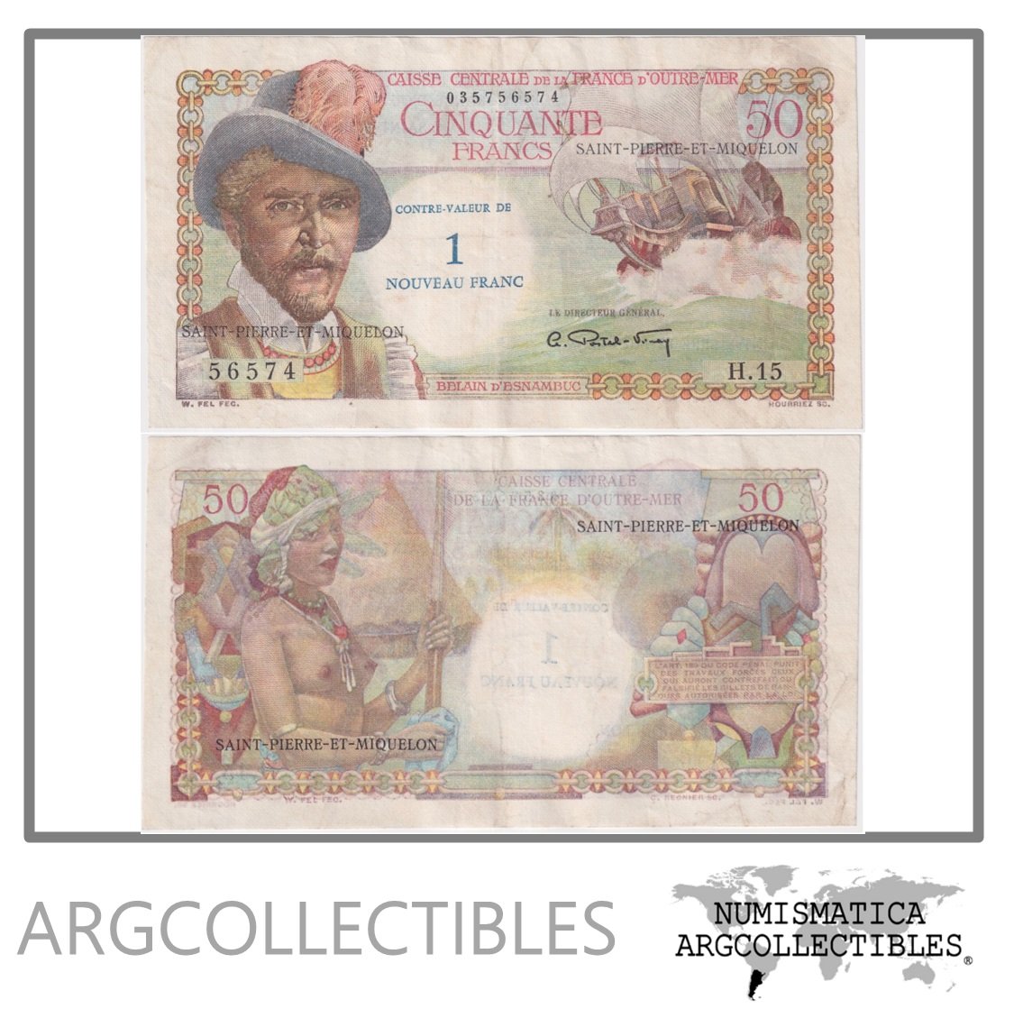 San Pierre y Miquelon Billete 1 Nuevo Franco 1961 P-31 VF+