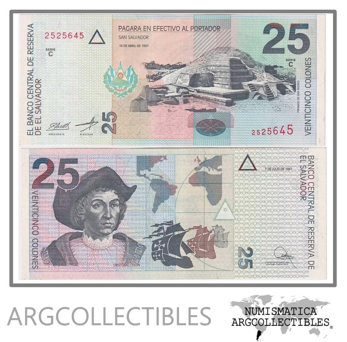 El Salvador Billete 25 Colones 1997 P-149a UNC (Serie C)