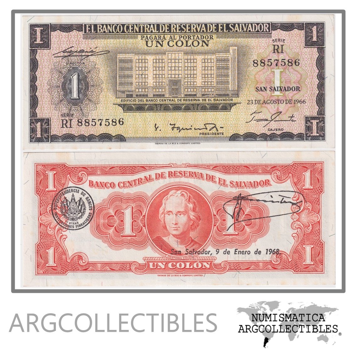 El Salvador Billete 1 Colon 1966 P-100 AU (Serie RI)