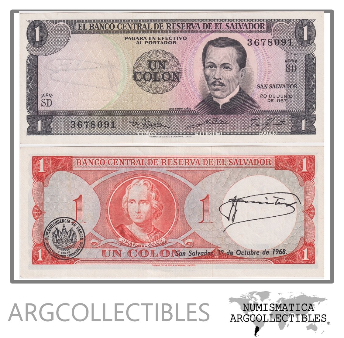 El Salvador Billete 1 Colon 1967 P-108 UNC (Serie SD)