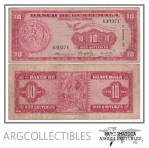Guatemala Billete 10 Quetzales 1952 P-26a F+