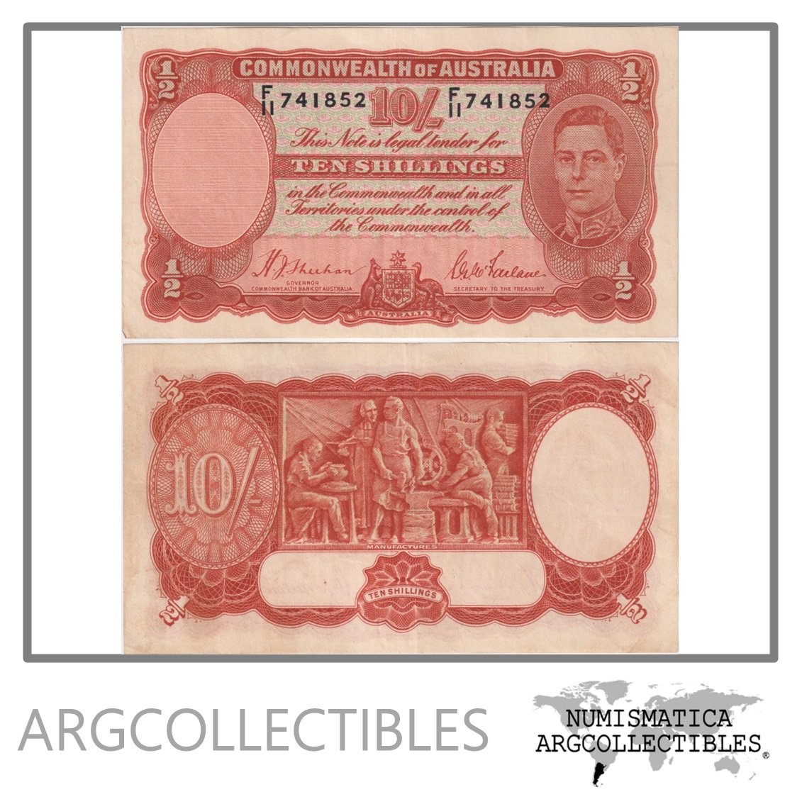 Australia Billete 10 Shillings 1939 P-25a XF