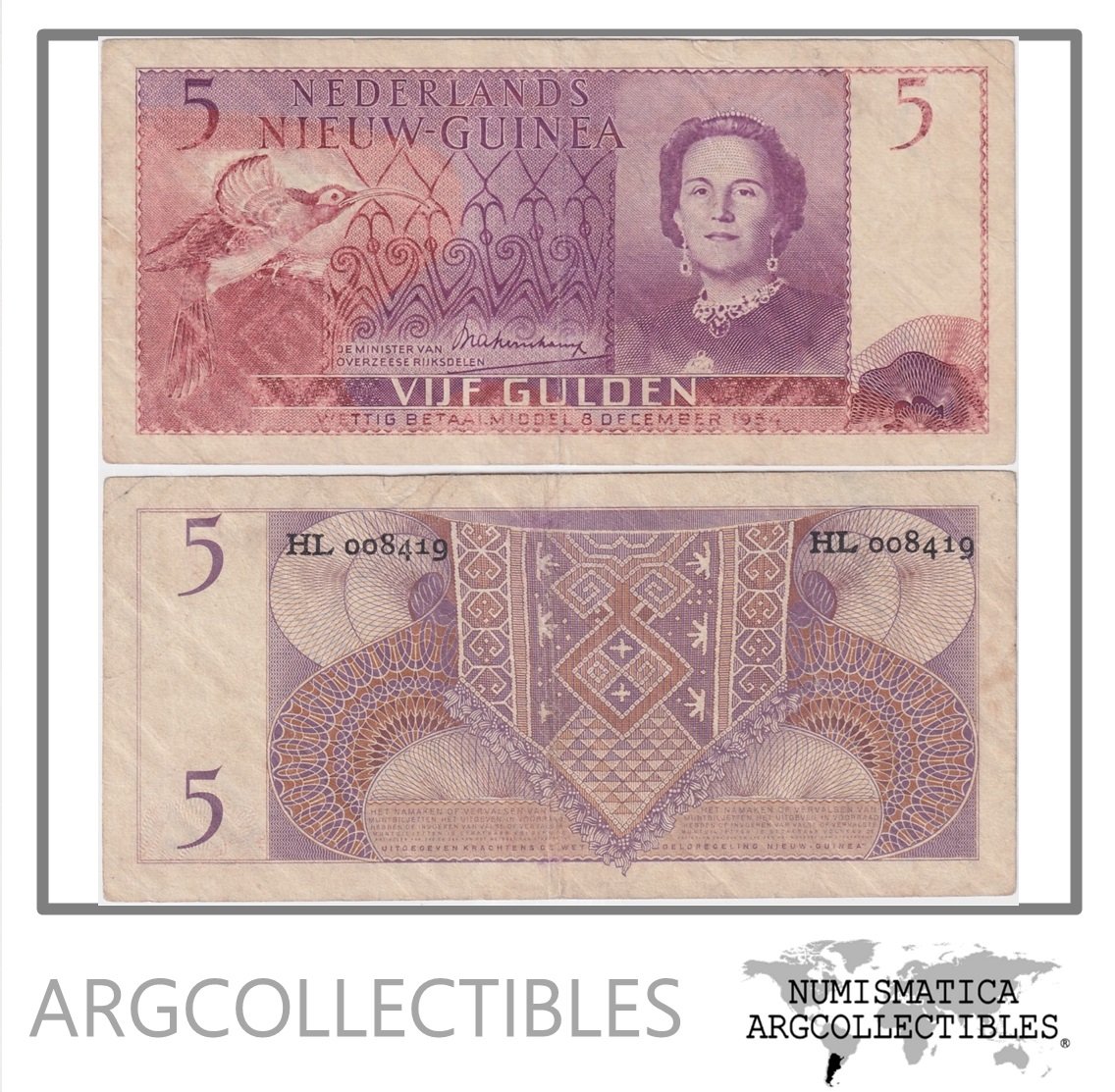 Nueva Guinea Billete 5 Gulden 1954 P-13 VF