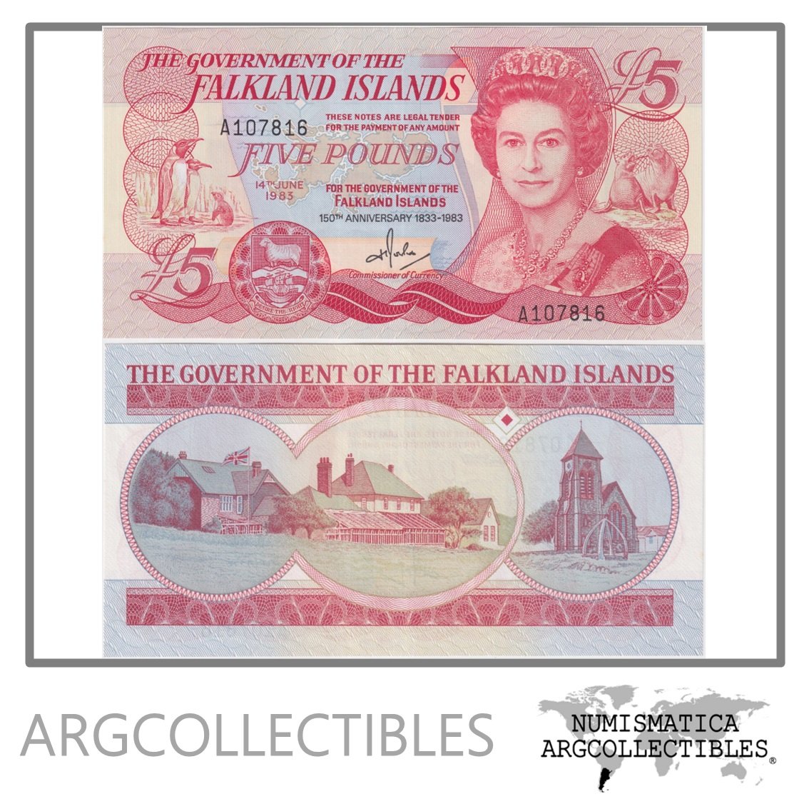 Malvinas Billete 5 Pounds 1983 P-12 UNC (150 Aniversario)
